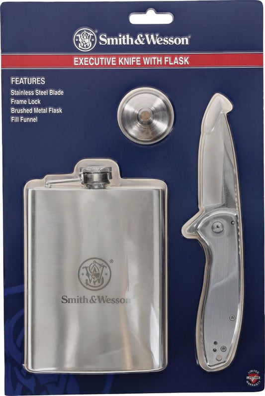 Smith & Wesson Executive Linerlock + Flask Gift Set