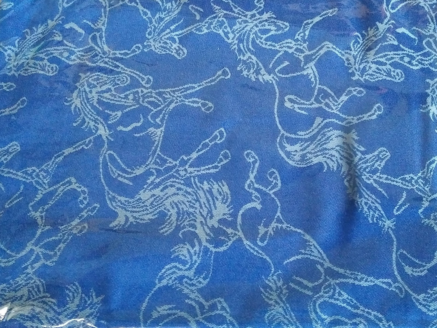 Royal Blue Pashmina & Silk Scarf “Lila” – Linear Horse Design