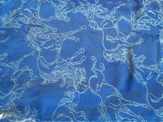 Royal Blue Pashmina & Silk Scarf “Lila” – Linear Horse Design
