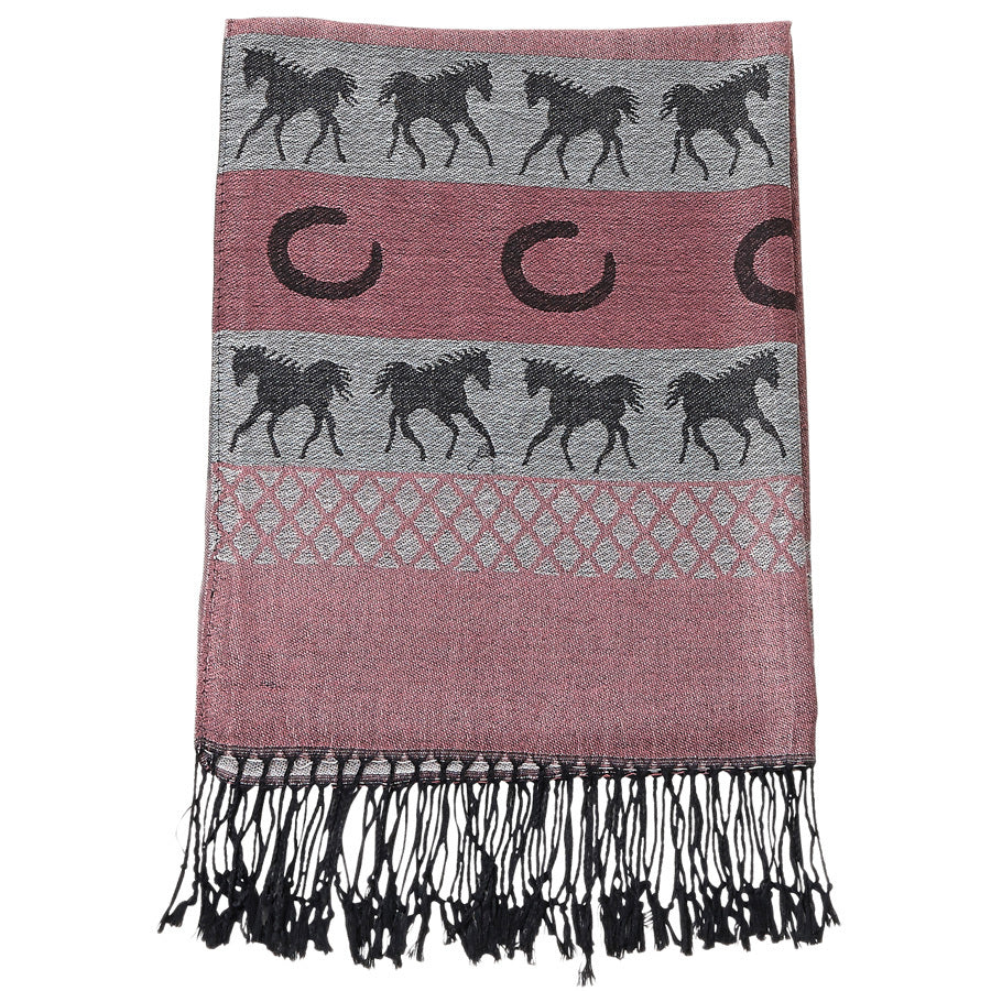 Pink & Black Pashmina & Silk Horse Scarf