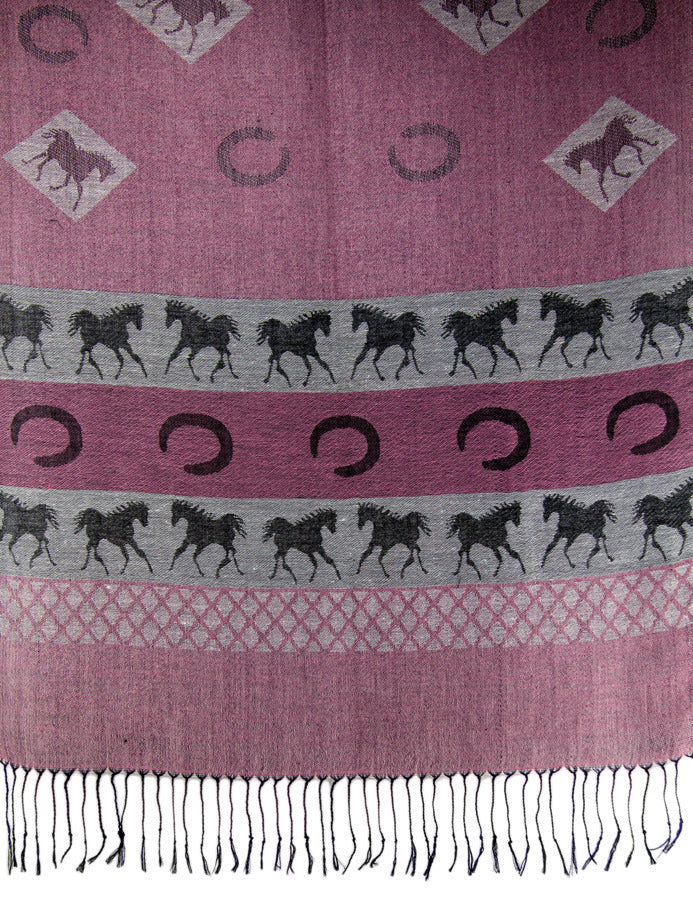 Pink & Black Pashmina & Silk Horse Scarf