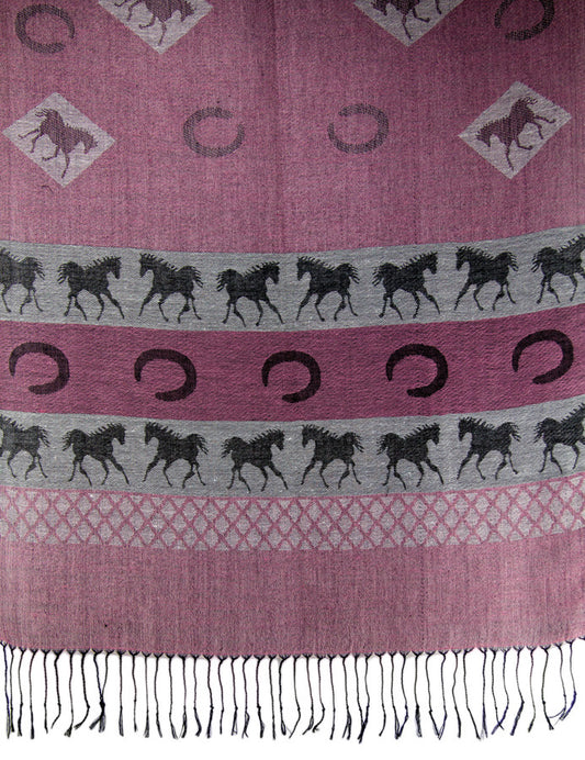 Pink & Black Pashmina & Silk Horse Scarf