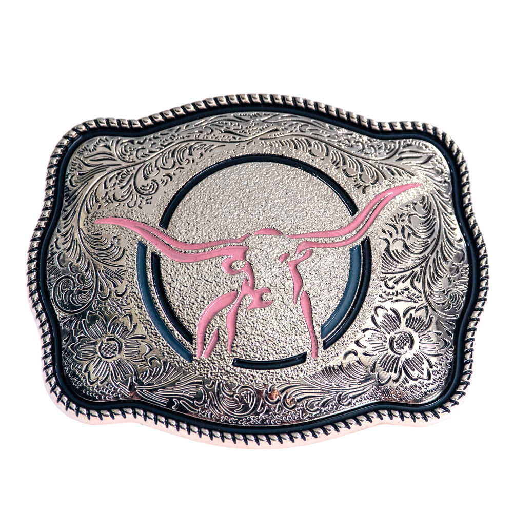 Longhorn Buckle - Pink Enamel Lines - Belt Buckle