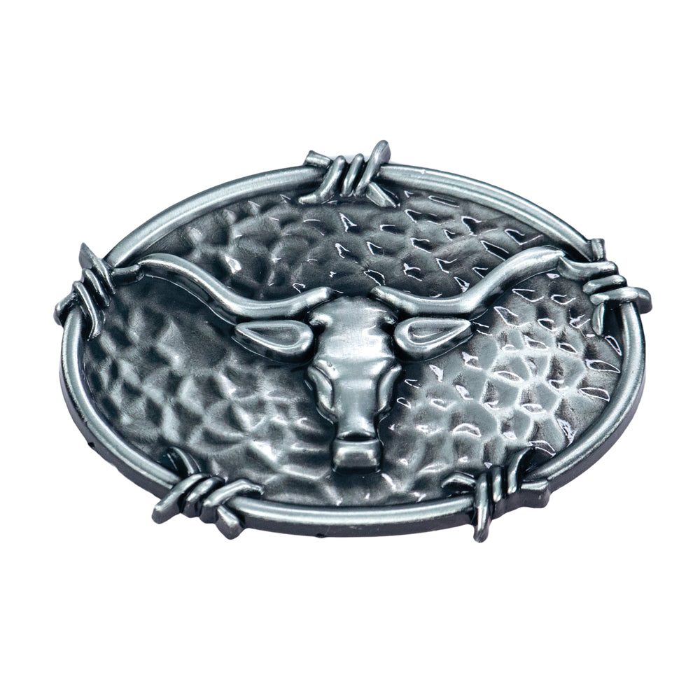 Longhorn on Mesh Print Base Barbed Wire Buckle