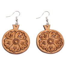 Load image into Gallery viewer, Tooled Round Drop Earrings – Leather Jewellery Surgical Steel
