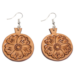 Tooled Round Drop Earrings – Leather Jewellery Surgical Steel