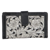 Tooling Leather Carved Clutch Wallet - Black