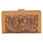 Tooling Leather Carved Clutch Wallet - Tan