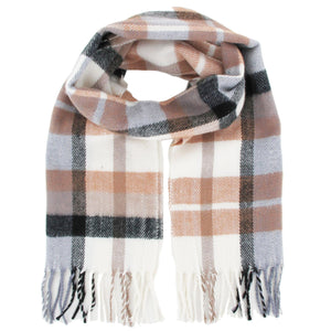 Camel - Cream - Black Tartan Scarf