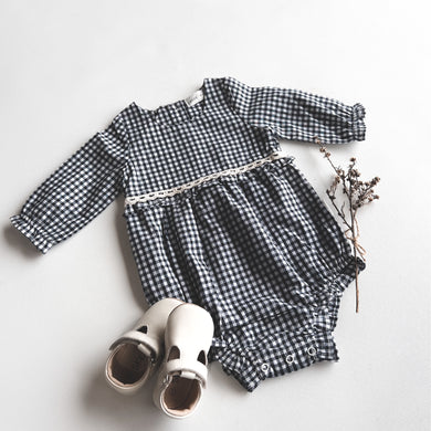 Baby Girls LS Nora Playsuit – Navy Check