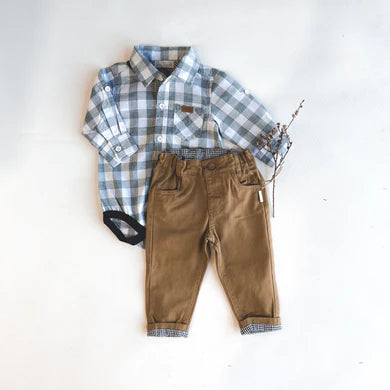 Baby Boys Dress Shirt Romper – Large Blue Check