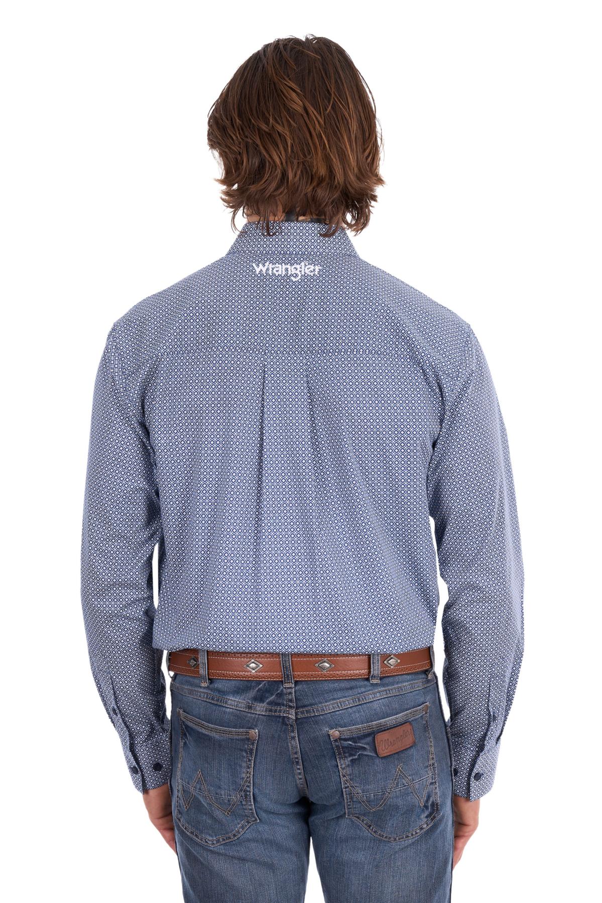 Wrangler Men’s Gary Print 1-Pocket Button Down Long Sleeve Shirt