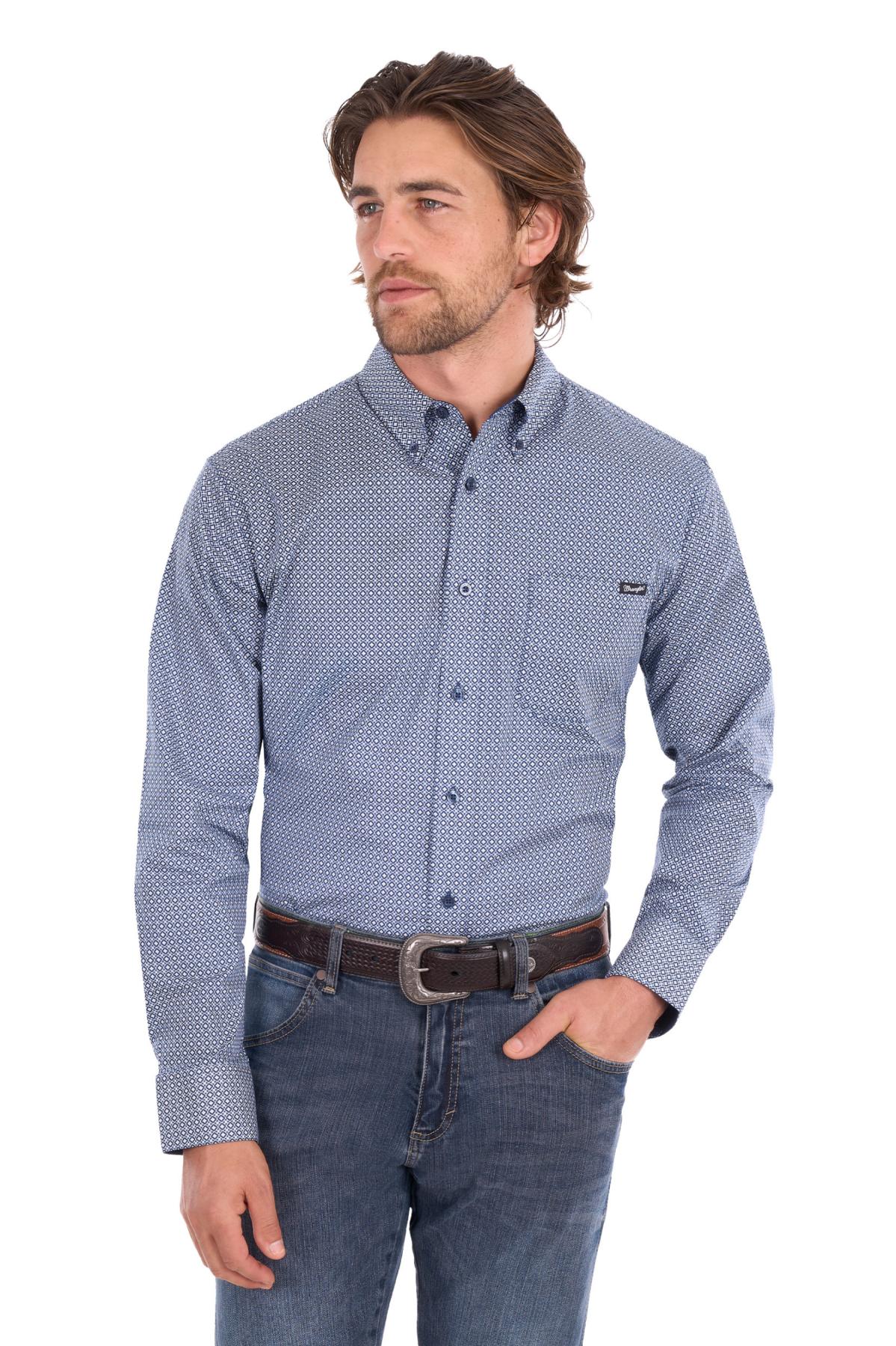 Wrangler Men’s Gary Print 1-Pocket Button Down Long Sleeve Shirt