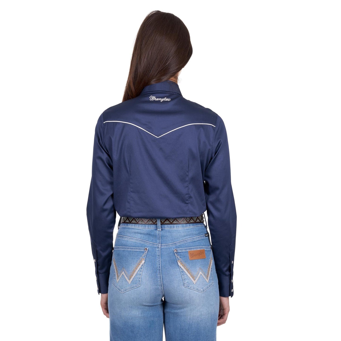 Wrangler Women’s Bridget Western Long Sleeve Shirt – Navy