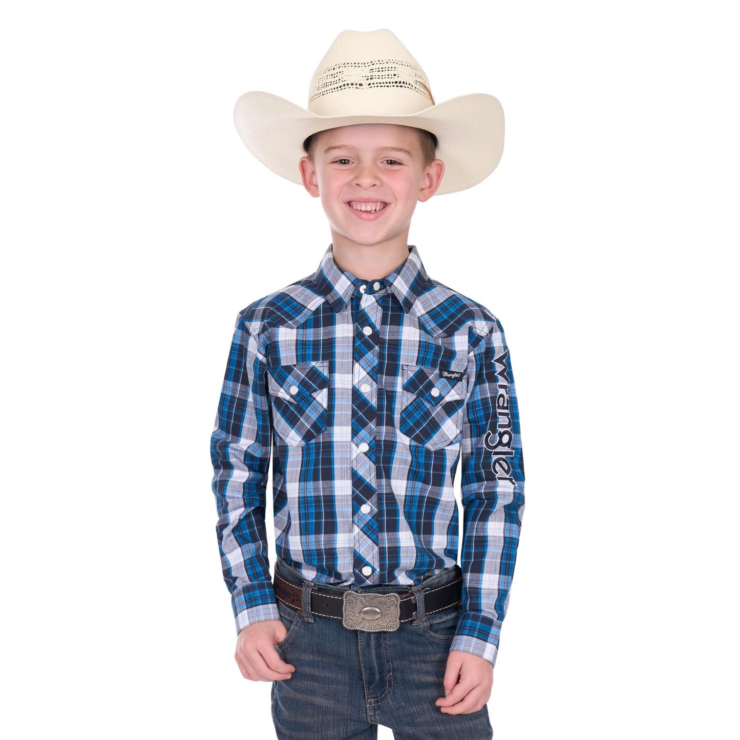 Wrangler Boy’s Tony Check Logo Western Long Sleeve Shirt