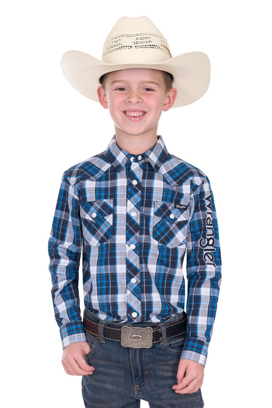 Wrangler Boy’s Tony Check Logo Western Long Sleeve Shirt