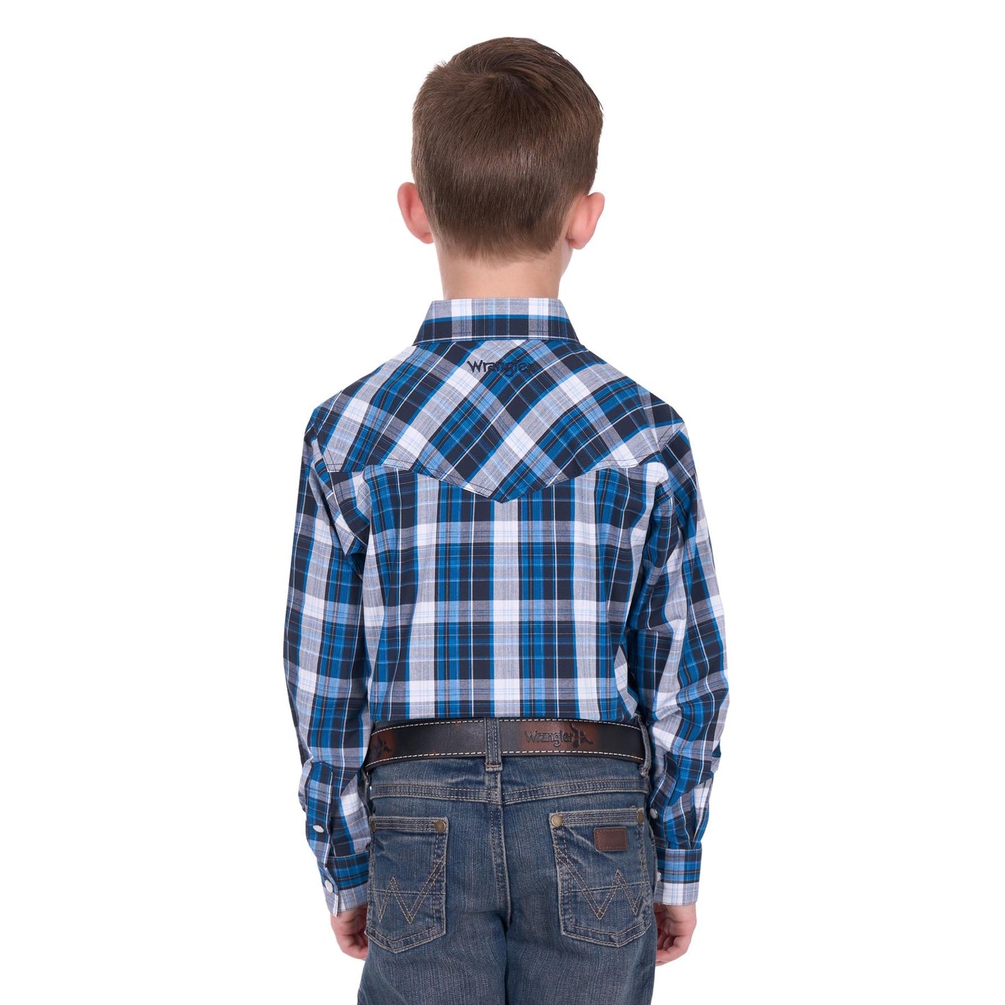Wrangler Boy’s Tony Check Logo Western Long Sleeve Shirt