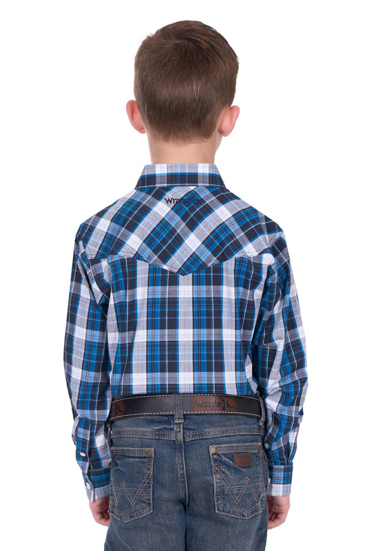 Wrangler Boy’s Tony Check Logo Western Long Sleeve Shirt