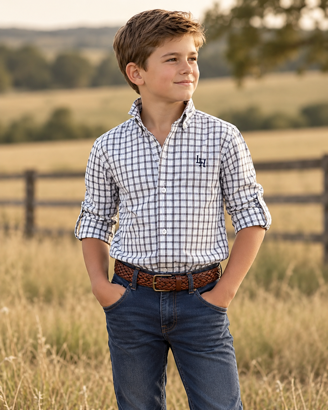 Love Henry Boys Oxford Dress Shirt – Tan Check