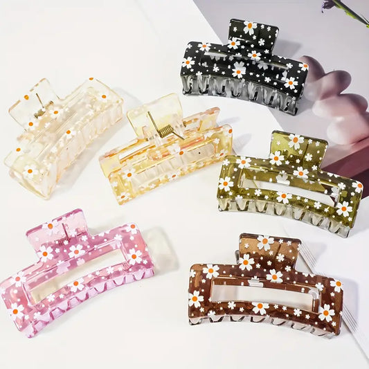 🌼 Daisy Print Transparent Hair Claw Clip – Medium Floral Design -Assorted Colours