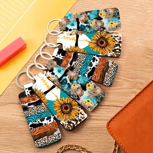 Leopard & Sunflower & Highland Cow Print Lipstick Holder Keychain