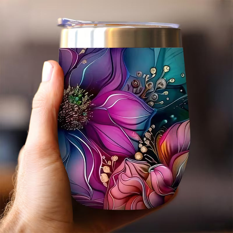 Marble Flower 12oz Stainless Steel Insulated Cup – Colourful Floral Travel Mug