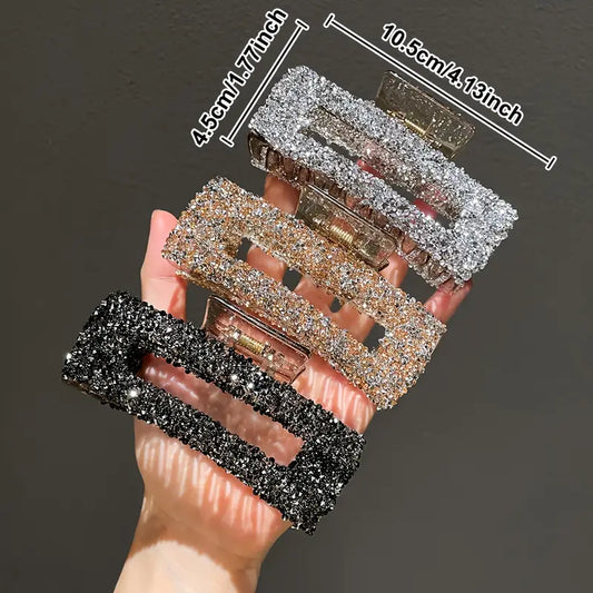 ✨ Glittering Oblong Hair Claw Clips Set – Assorted Colors