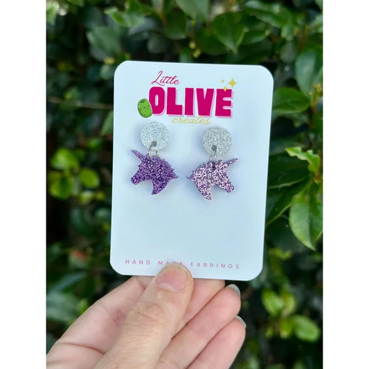 Purple Glitter Unicorn Dangle Earrings - Enchanting Sparkle