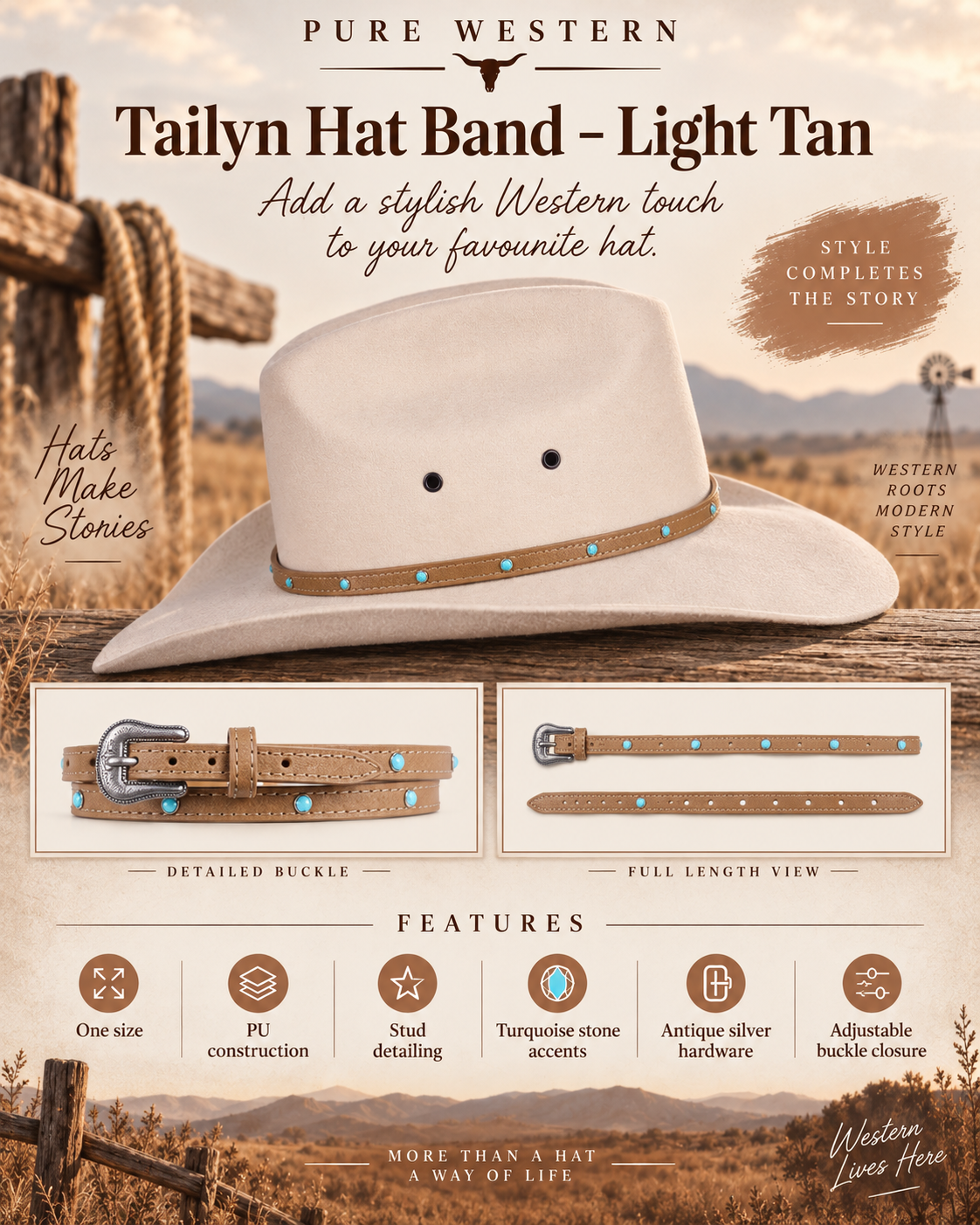 Pure Western Tailyn Hat Band – Light Tan
