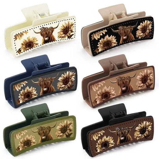 🤠 Vintage Western Cowboy Hair Clip Set – Sunflower Print Shark Clips - Assorted Patterns