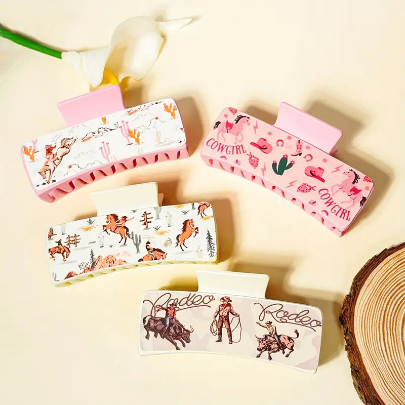 🤠 Western Faux Leather Hair Claw Clips – Cowgirl Square Design - Assorted Colours