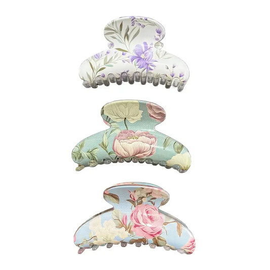 🌸 Daily Basic Large Floral Hair Grabber – Colorful Print Resin Shark Clip
