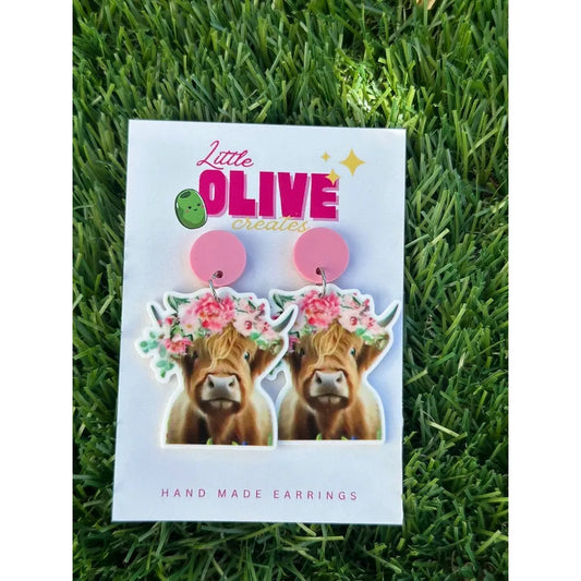 Charming Floral Highland Cow Earrings