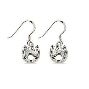 MCJ - Horse and Horseshoe Sterling Silver Drop Earrings