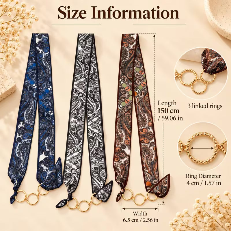 Women’s Vintage Boho Paisley Floral Scarf Belt Set