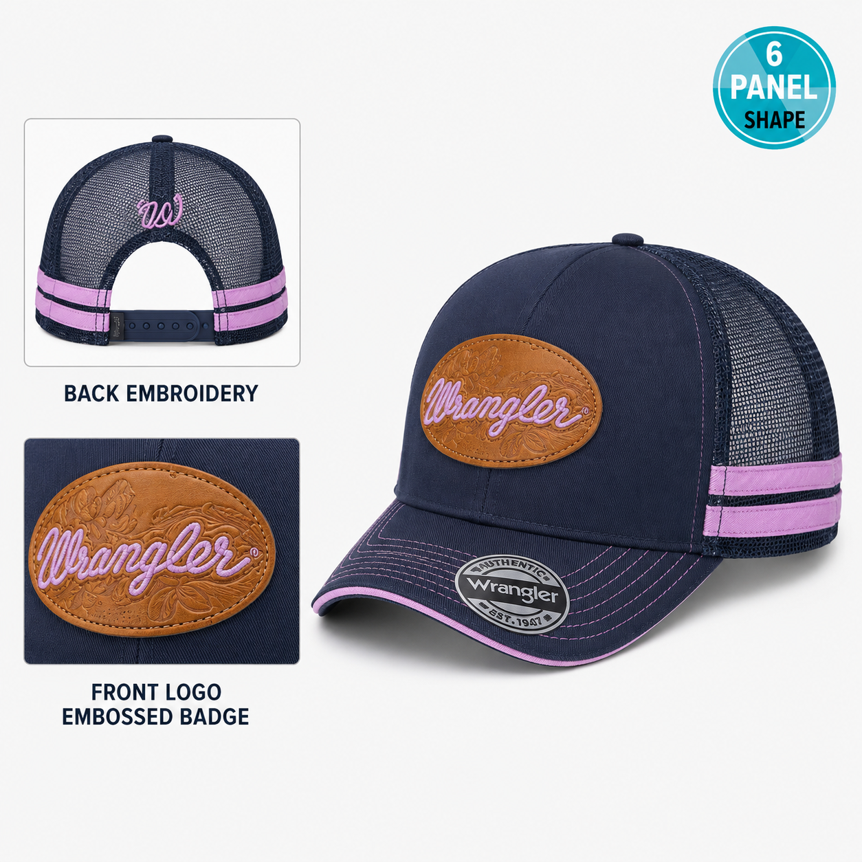 Wrangler Mia 6 Panel Trucker Cap – Navy