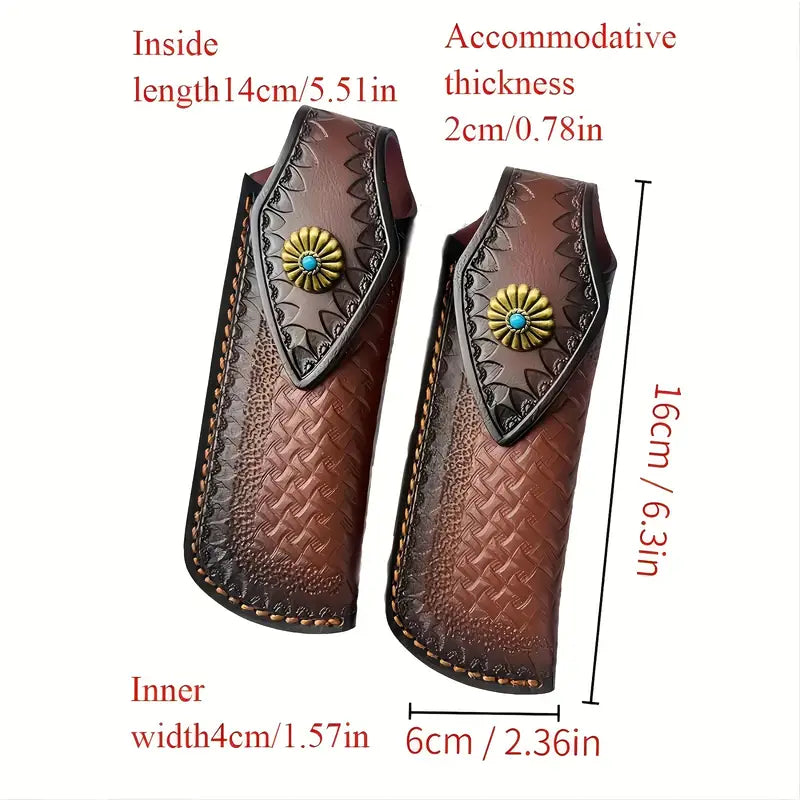 🔷 Sapphire Pattern Leather Knife Case – Vegetable Tanned Cowhide