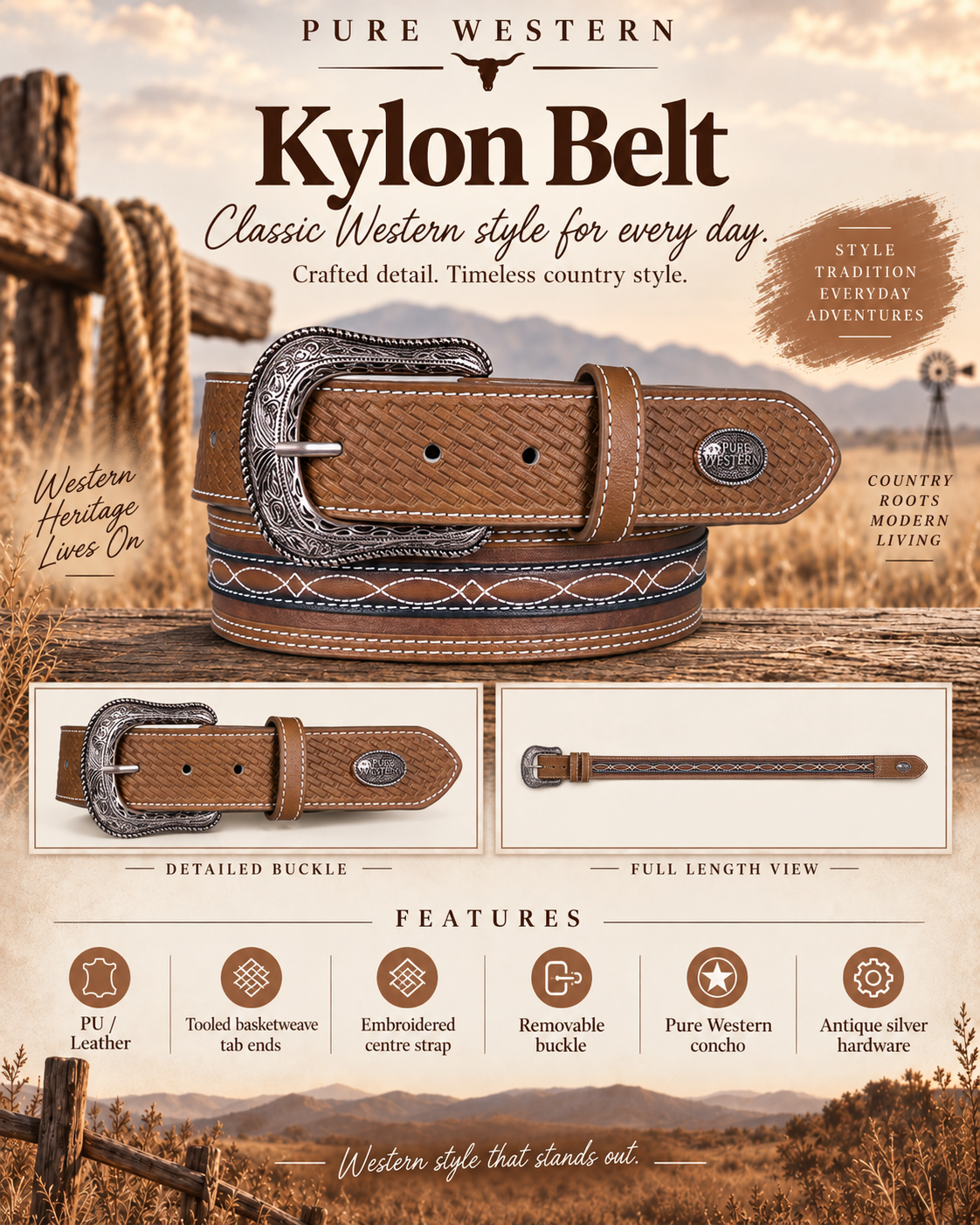 Pure Western Kylon Belt – Tan