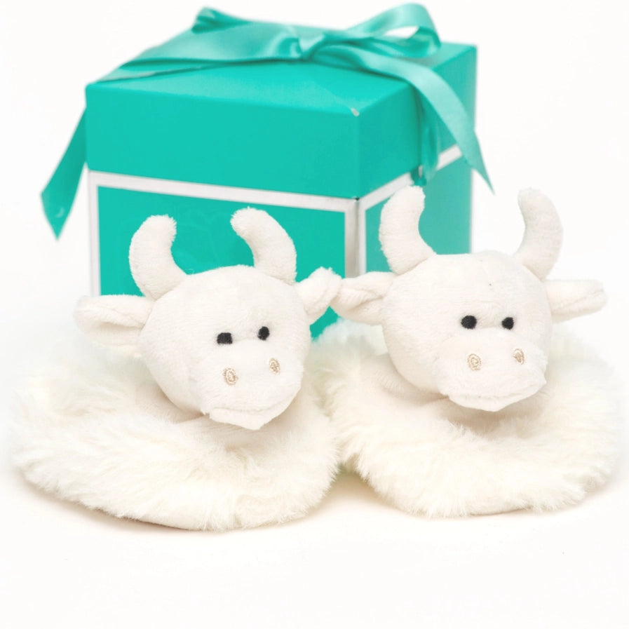 Jomanda Highland Cow Plush Baby Slippers Cream - 0-6 Months