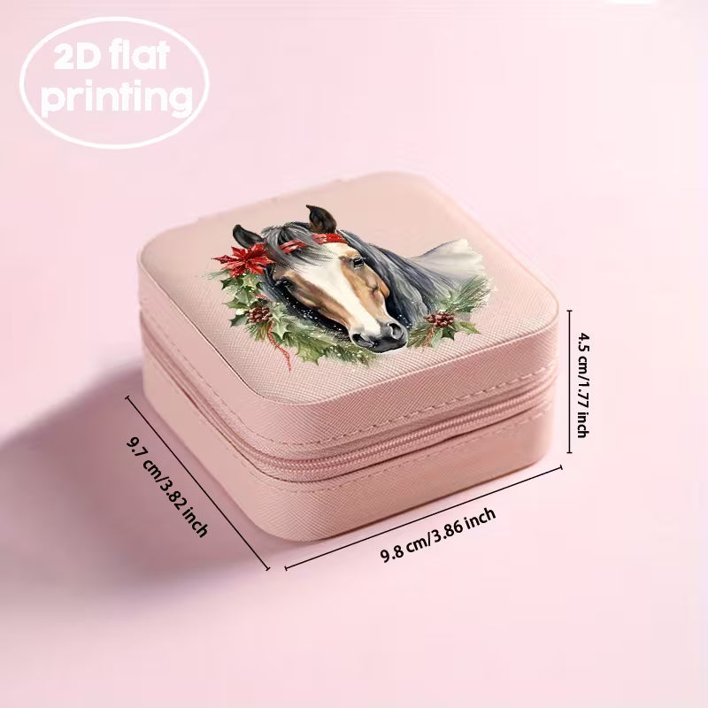 Compact Travel Jewelry Storage Case – Elegant Horse Design
