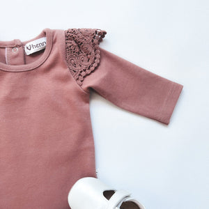 Baby Girls Lace Sleeve Onesie - Pink Rust