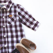 Load image into Gallery viewer, Baby Boys Dress Shirt Romper - Large Maroon Check
