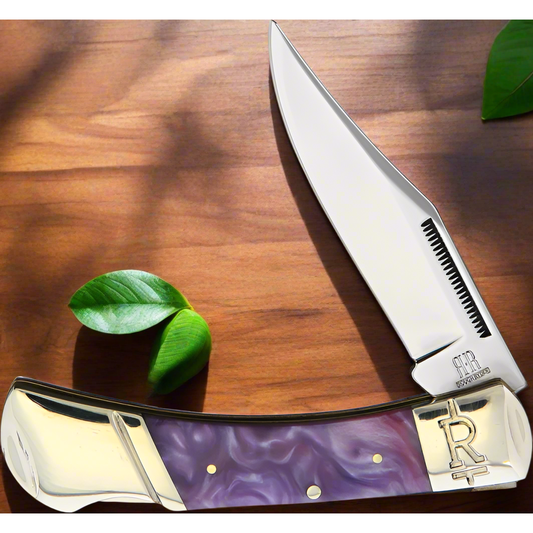 Purple Swirl Lock Back Knife – 95mm Closed