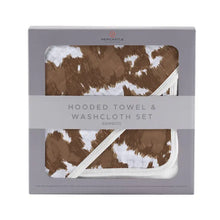 Load image into Gallery viewer, Cowhide Hooded Bamboo Towel and Washcloth Set
