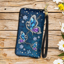 Load image into Gallery viewer, Butterfly Velvet Jewelry Style Zip Around Leather Wallet
