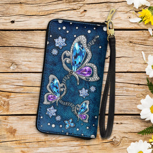 Butterfly Velvet Jewelry Style Zip Around Leather Wallet