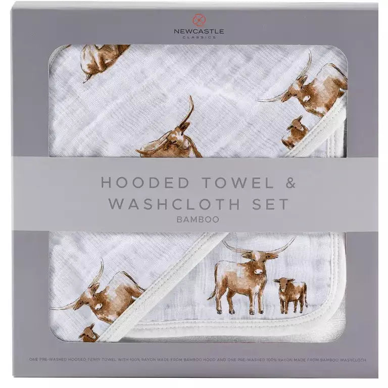 Longhorn Hooded Bamboo Towel and Washcloth Set