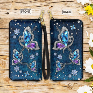 Butterfly Velvet Jewelry Style Zip Around Leather Wallet