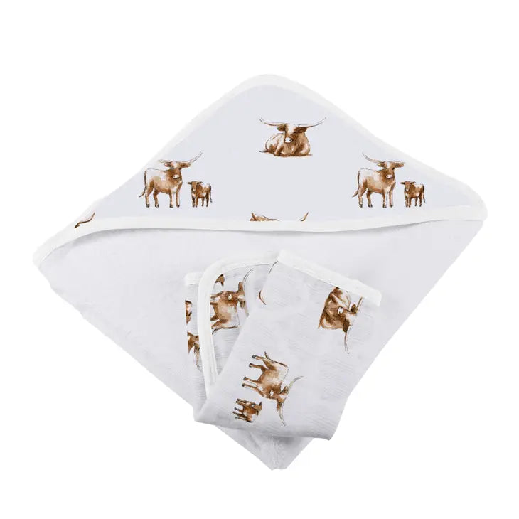 Longhorn Hooded Bamboo Towel and Washcloth Set