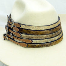 Load image into Gallery viewer, Hat Band - Brown Cowhair Leather - Antique Silver Buckle Set
